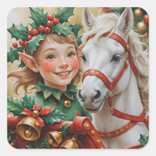 Sticker Carré Bells Holly et Horse Christmas Elf