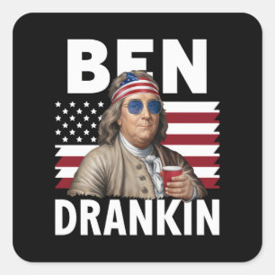 Sticker Carré Ben Drankin Beer Drapeau Vintage Drôle du 4 Juille