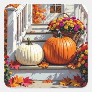 Sticker Carré Bénédictions d'automne   Filles, Citrouilles et fe