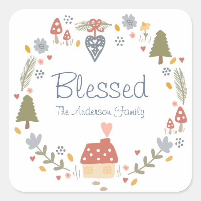 Sticker Carré Bénie Personnalisé Cosy Country Cottage Hygge (Devant)