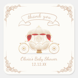 Sticker Carré Berceau élégant en or Conte de fées Carrosse Bébé