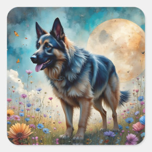 Sticker Carré Berger Allemand dans un champ floral