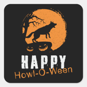 Sticker Carré Berger allemand heureux Howl-O-Ween Vintage drôle