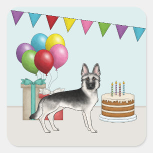 Sticker Carré Berger Allemand Silver Sable Anniversaire Coloré
