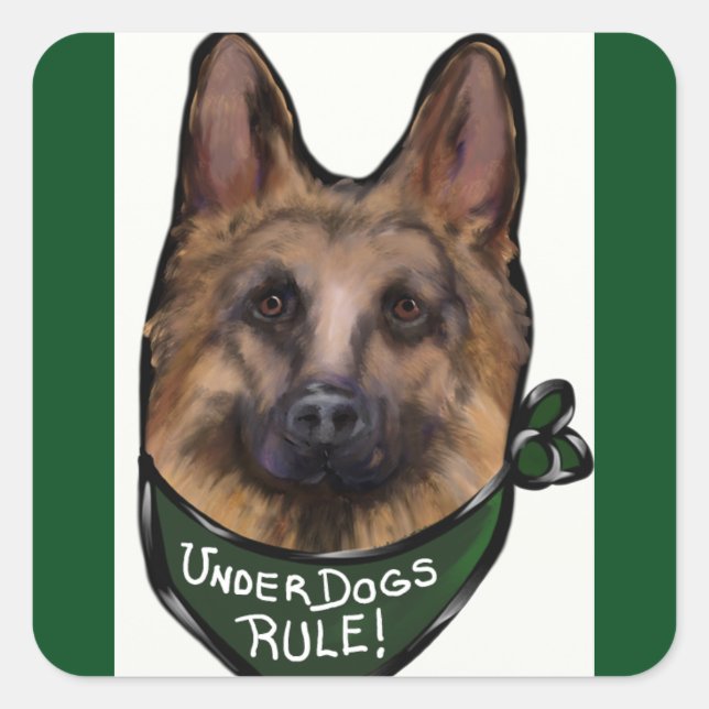 Sticker Carré Berger allemand Underdog (Devant)