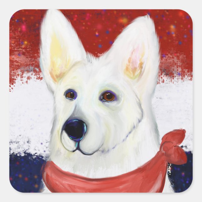 Sticker Carré  Berger Blanc Allemand      (Devant)