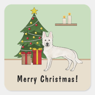 Sticker Carré Berger Blanc Suisse Blanc GSD Sapin de Noël