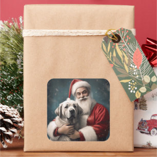 Sticker Carré Berger d'Anatolie avec le Père Noël Noël