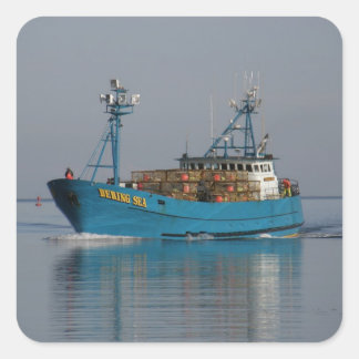 Sticker Carré Bering Sea, Crab Boat en havre néerlandais, AK