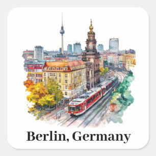 Sticker Carré Berlin Allemagne Vintage voyage Skyline