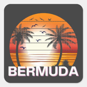 Sticker Carré Bermudes Palmiers Vintages Plage d'été