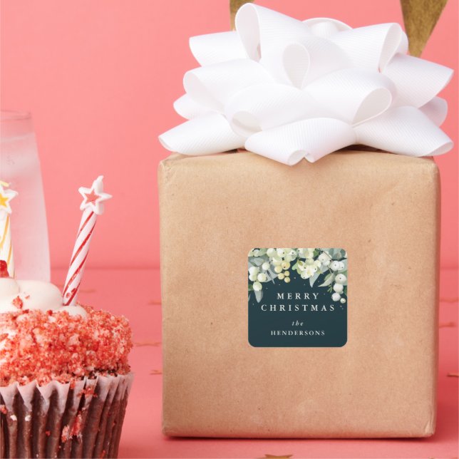 Sticker Carré Berneberge verte+Eucalyptus Joyeux Noël/Personnali (Fête)