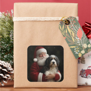 Sticker Carré Bernedoodle avec le Père Noël Festif Noël 