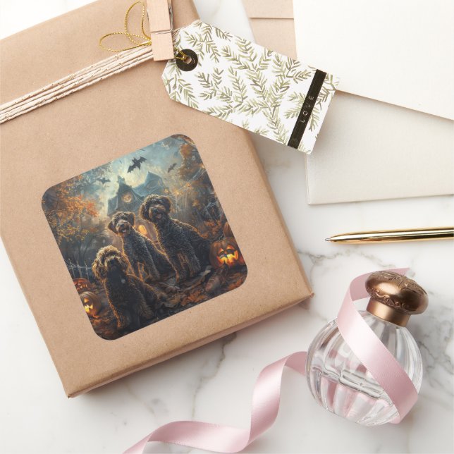 Sticker Carré Bernedoodle Halloween nuit chien délice (Cadeaux)