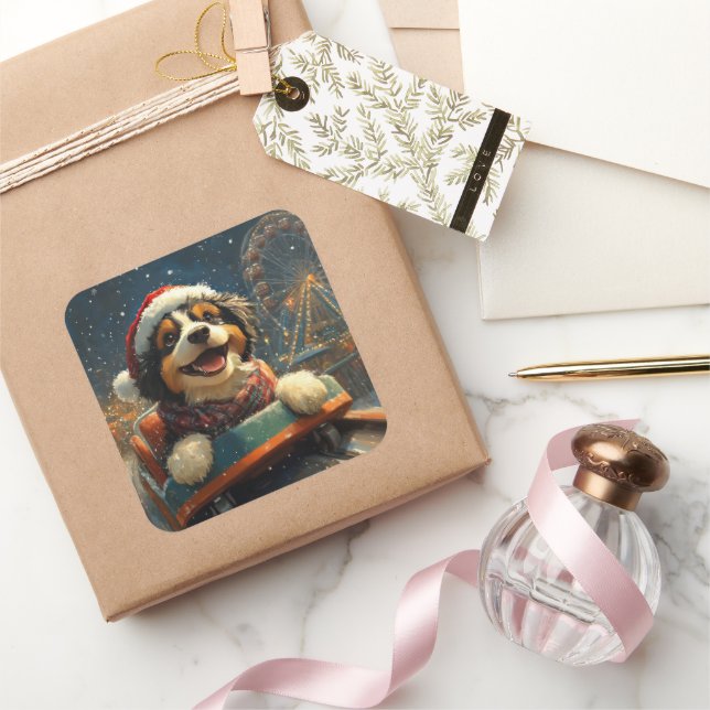 Sticker Carré Bernedoodle Roller Dessous de verre Noël (Cadeaux)