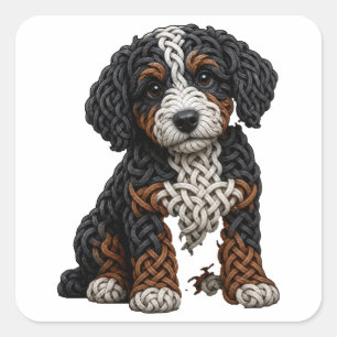 Sticker Carré Bernedoodle tricolore au nœud celtique