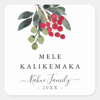 Sticker Carré Berries de vacances Mele Kalikemaka Script Texte p