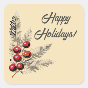 Sticker Carré Berries Retro Holly et À feuillage persistant