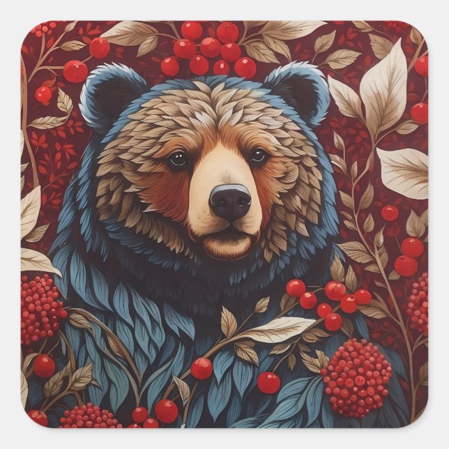 Sticker Carré Berries rouges de l'ours Brown William Morris Insp (Devant)