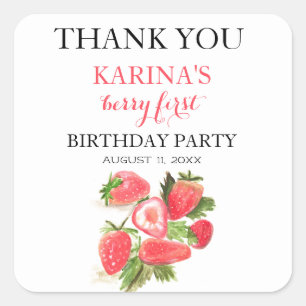 Sticker Carré Berry 1er Anniversaire Fraise fraise été