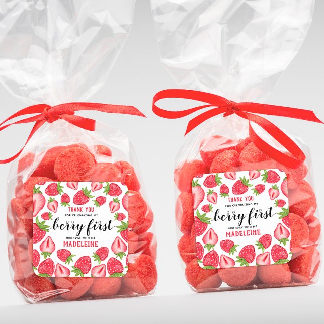 Sticker Carré Berry First Strawberry 1er fête d'anniversaire Per (Créateur téléchargé)