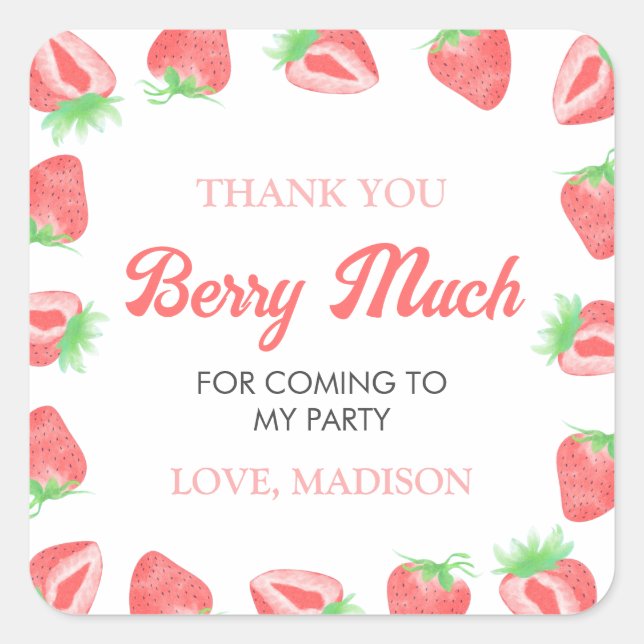 Sticker Carré Berry First Strawberry 1er Merci d'anniversaire (Devant)