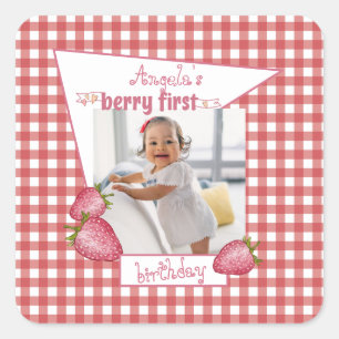 Sticker Carré Berry fraise Premier anniversaire