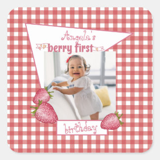Sticker Carré Berry fraise Premier anniversaire