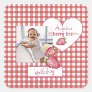 Sticker Carré Berry fraise Premier anniversaire