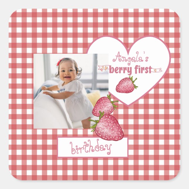 Sticker Carré Berry fraise Premier anniversaire (Devant)