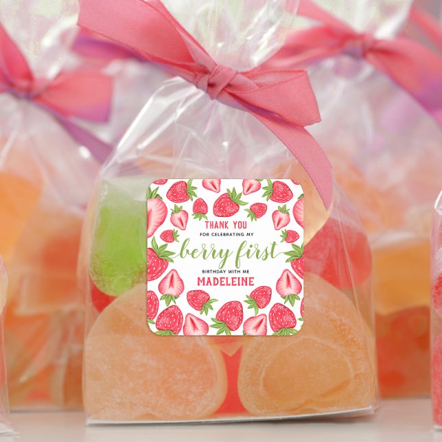 Sticker Carré Berry Premier anniversaire mignonne Merci fraise (Créateur téléchargé)