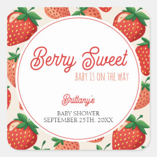 Sticker Carré Berry Sweet À damiers Baby shower de fraise