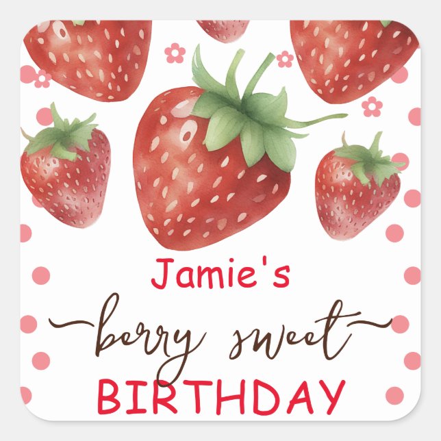 Sticker Carré Berry Sweet Aquarelle d'anniversaire (Devant)