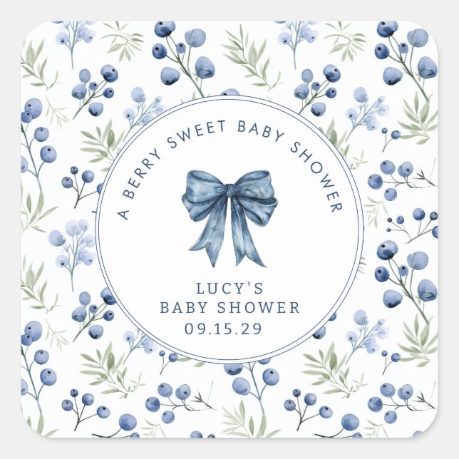 Sticker Carré Berry Sweet Baby shower Blueberry Bow (Devant)