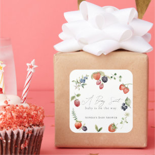 Sticker Carré Berry Sweet Berries Baby shower fille