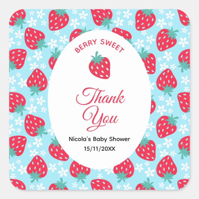 Sticker Carré Berry Sweet Blue Strawberry Baby Shower (Devant)