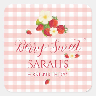 Sticker Carré Berry Sweet Strawberry Favor Gift 1st Birthday 