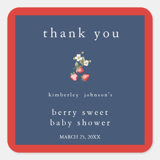 Sticker Carré Berry Sweet Strawberry Girl Baby shower (Devant)