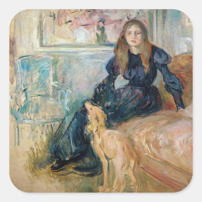 Sticker Carré Berthe Morisot - Julie et son lévrier Laerte (Devant)