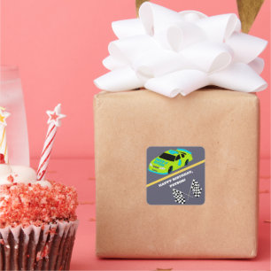 Sticker Carré Besoin de 4 Speed Race Car Boys 4th Birthday Party