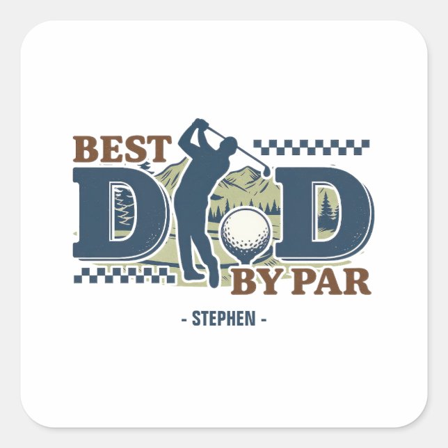 Sticker Carré Best Dad By Par - Golf Papa Silhouette Design (Devant)