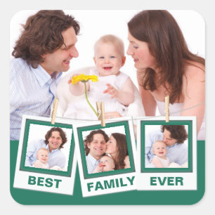 Sticker Carré Best Family Ever Custom Instagram 4 Photo Collage