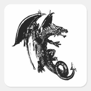 Sticker Carré Bête du Dragon de Nuit Créature Mythique Fantastiq