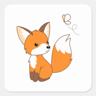 Sticker Carré Beurre à regarder de la petite Fox mignonne