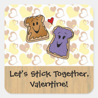 Sticker Carré Beurre d'arachide et gelée de Saint-Valentin