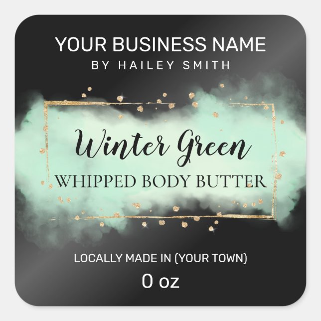 Sticker Carré Beurre De Corps Turquoise Et Noir En Encre Moderne (Devant)