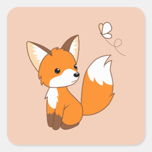 Sticker Carré Beurre de surveillance de Little Fox sur Peach