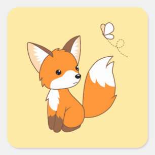 Sticker Carré Beurre de surveillance Little Fox sur Jaune