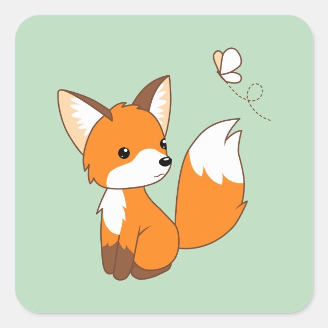 Sticker Carré Beurre d'observation de Little Fox sur vert (Devant)