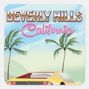 Sticker Carré Beverly Hills Californie affiche de voyage rétro